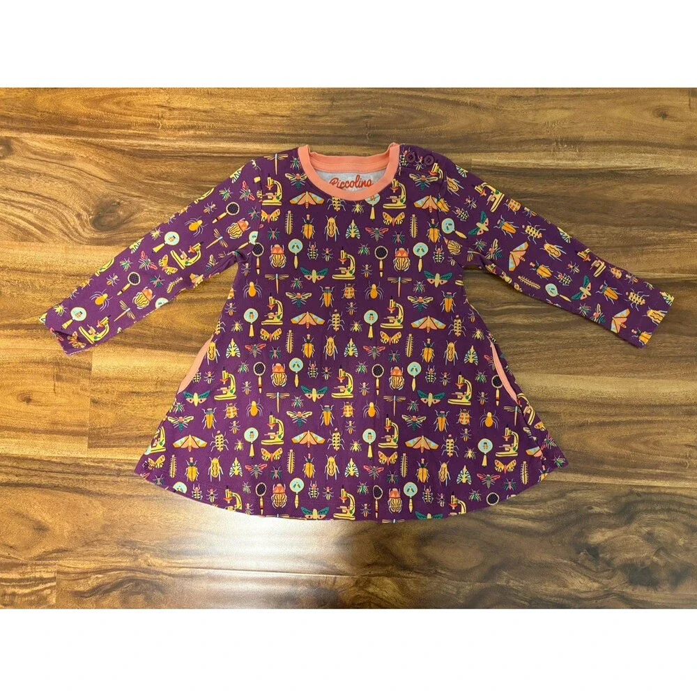 NWOT Piccolina Cotton Swing Dress, Bug Print, Size 3T